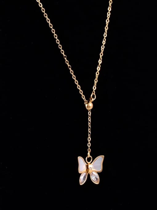A TEEM Titanium Steel Shell Butterfly Vintage Lariat Necklace 0