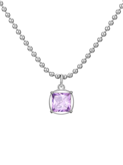 Mid purple June 925 Sterling Silver Cubic Zirconia Geometric Minimalist Bead Chain Necklace
