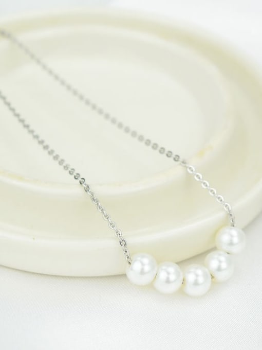 A TEEM Titanium Imitation Pearl White Necklace 1