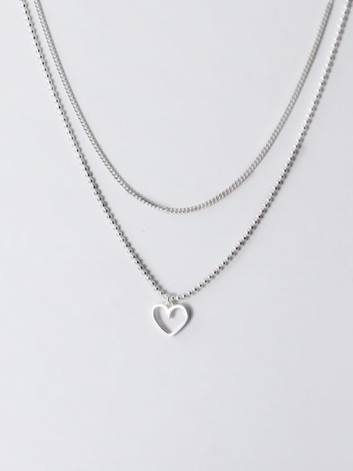 Rosh 925 Sterling Silver Bead Chain Heart Minimalist Multi Strand Necklace 2