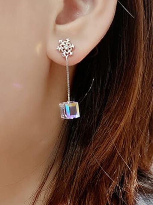 BC-Swarovski Elements 925 Sterling Silver Austrian Crystal Square Classic Drop Earring 1