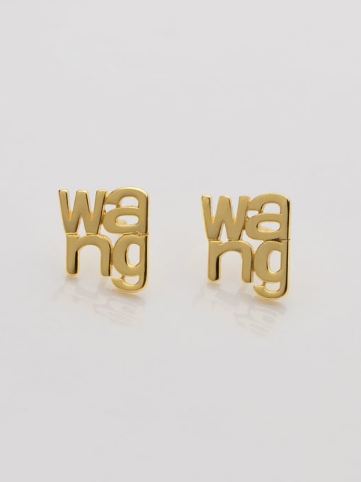 Gold 925 Sterling Silver Letter Minimalist Stud Earring