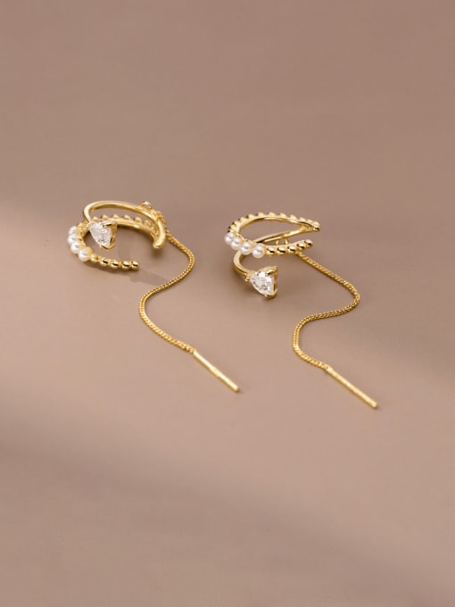 Gold 925 Sterling Silver Cubic Zirconia Geometric Minimalist Threader Earring