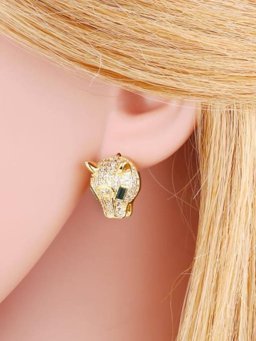 CC Brass Cubic Zirconia Leopard Vintage Stud Earring 1
