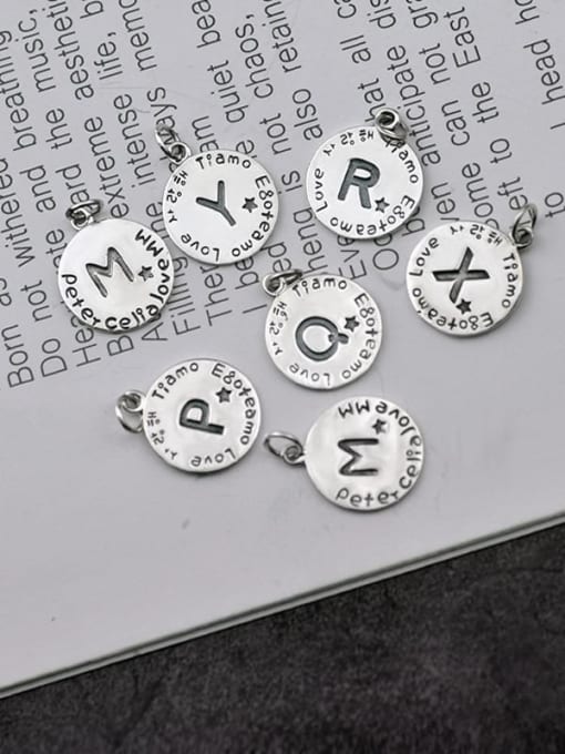 SHUI Vintage Sterling Silver With Simple Retro Round Card Alphabet Pendant 0