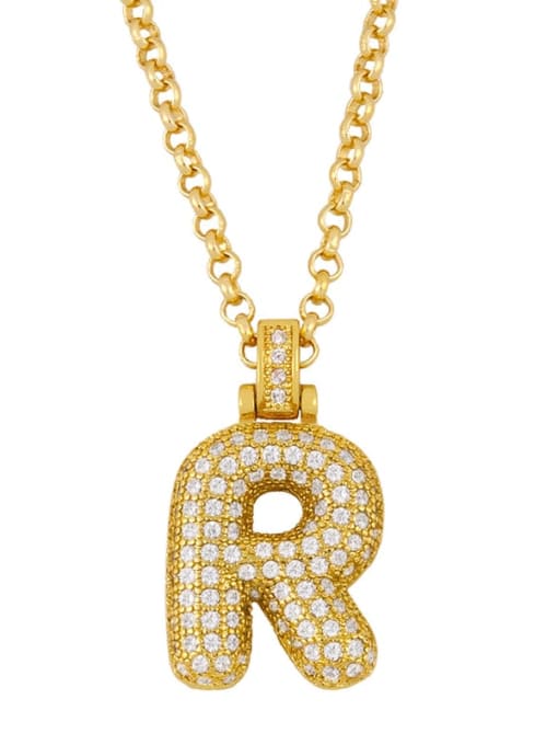R Brass Cubic Zirconia Letter Ethnic Necklace