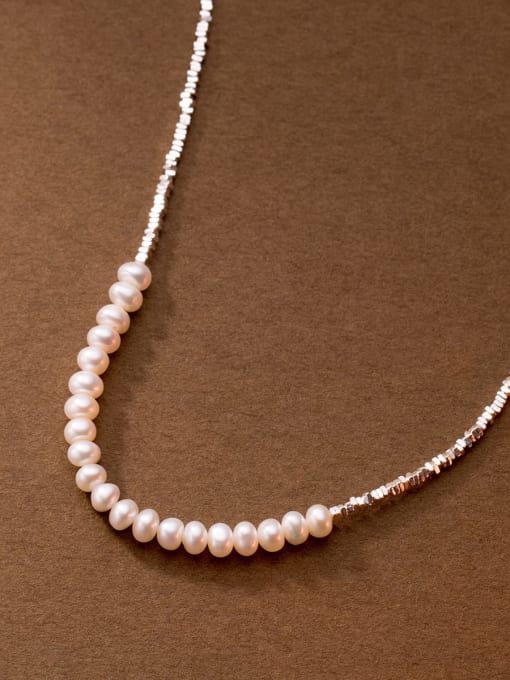 Natural Pearl Crushed Silver Necklace 925 Sterling Silver Imitation Pearl Irregular Minimalist Necklace
