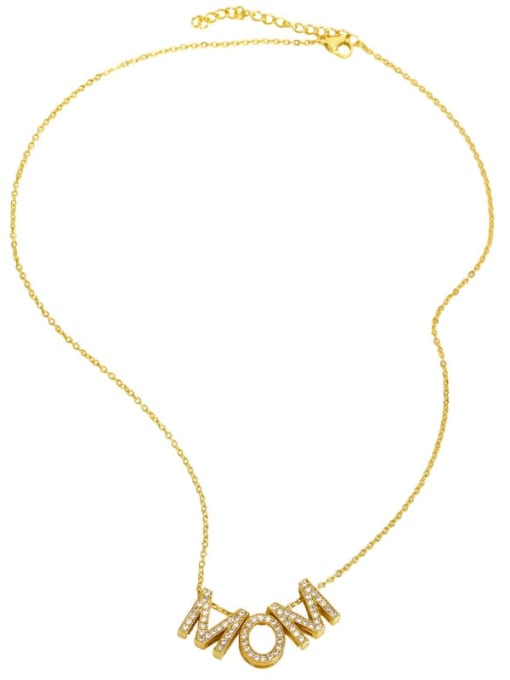 CC Brass Cubic Zirconia Minimalist MOM Letter  Pendant Necklace 2