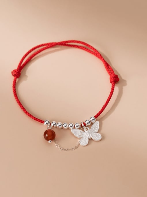 Red Rope Style 925 Sterling Silver Butterfly Minimalist Handmade Weave Bracelet