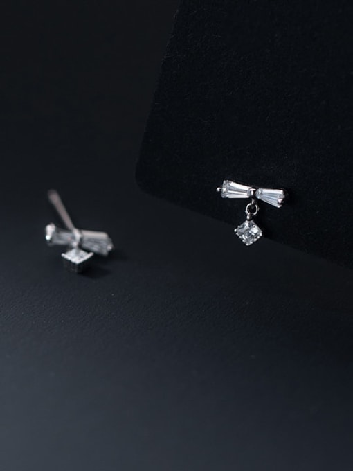 Rosh 925 Sterling Silver Cubic Zirconia Bowknot Minimalist Stud Earring 1