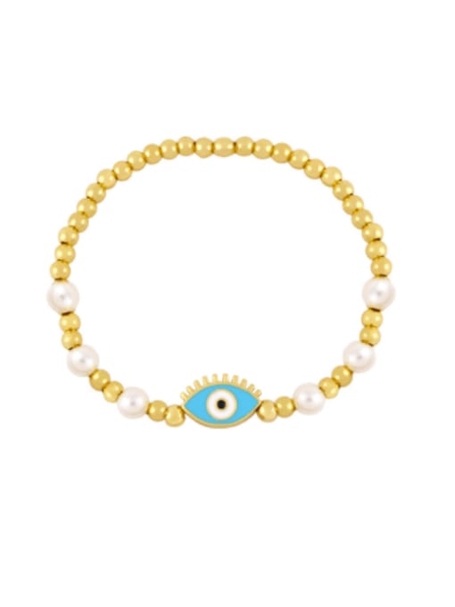 Light blue Brass Imitation Pearl Weave Vintage Beaded Bracelet
