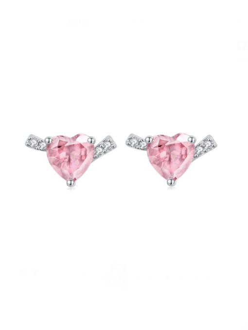 Pink 925 Sterling Silver Cubic Zirconia Heart Dainty Stud Earring