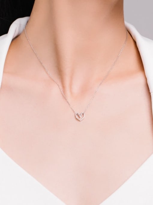 MODN 925 Sterling Silver Minimalist Hollow Heart Pendant Necklace 1