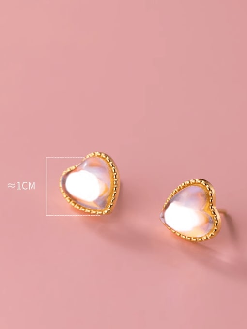 Gold 925 Sterling Silver Lampwork Stone Heart Minimalist Stud Earring