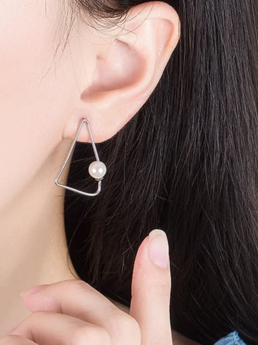HAHN 925 Sterling Silver Imitation Pearl Triangle Minimalist Stud Earring 1