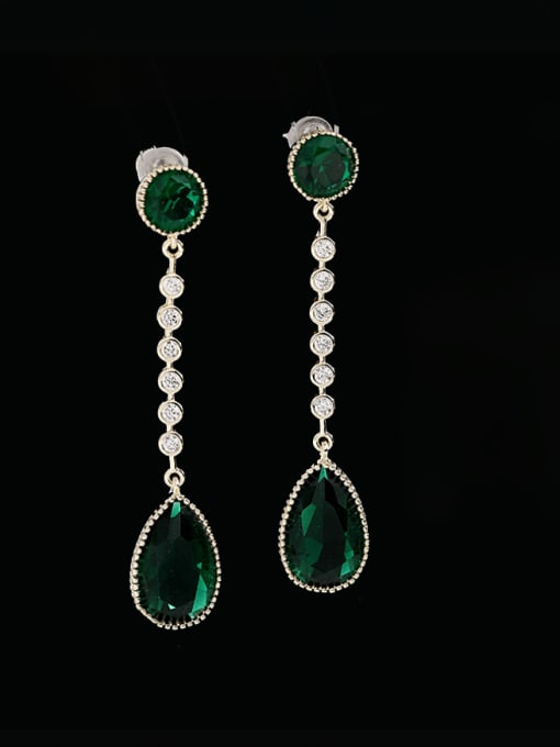 Emerald Brass Cubic Zirconia Water Drop Tassel Luxury Drop Earring