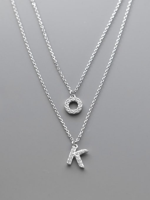 silver 925 Sterling Silver Cubic Zirconia Letter Minimalist Multi Strand Necklace