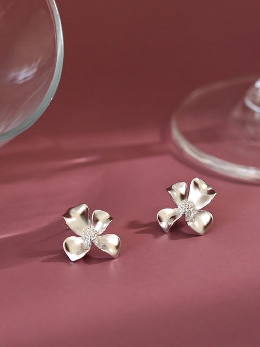 DAKA 925 Sterling Silver Rhinestone Flower Vintage Stud Earring 1