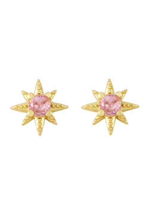 Pink Brass Cubic Zirconia Star Minimalist Stud Earring