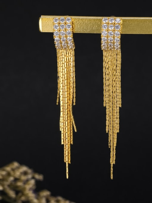 5 Tassel Earrings Brass Cubic Zirconia Tassel Dainty Drop Earring