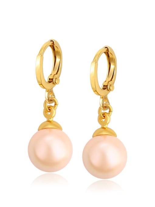 Pink 10mm Alloy Imitation Pearl Geometric Minimalist Huggie Earring