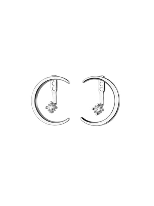 Silver 925 Sterling Silver Moon Minimalist Stud Earring