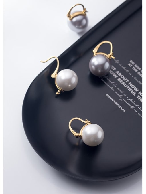 Rosh 925 Sterling Silver Imitation Pearl Round Ball Minimalist Stud Earring 1