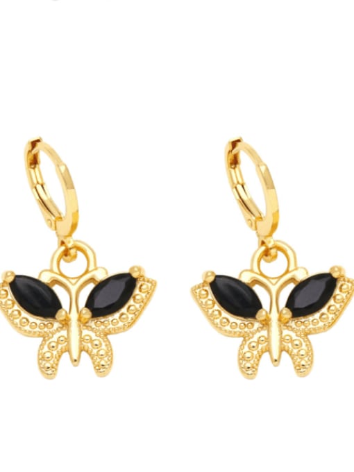 black Brass Cubic Zirconia Butterfly Trend Huggie Earring