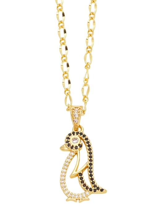penguin Brass Cubic Zirconia Animal Trend Necklace