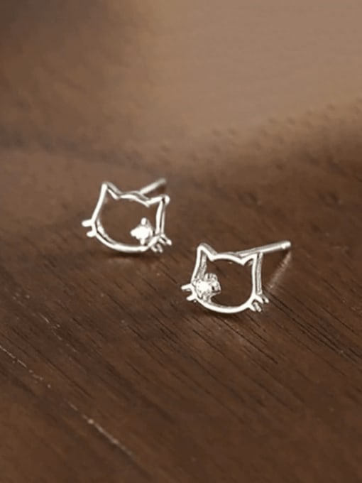 Rosh 925 Sterling Silver Hollow Cat Cute Stud Earring 0