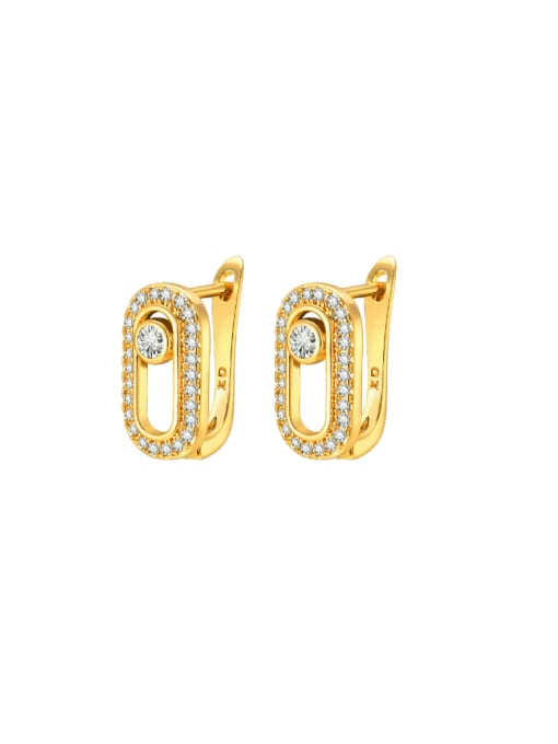 golden Brass Cubic Zirconia Geometric Minimalist Stud Earring