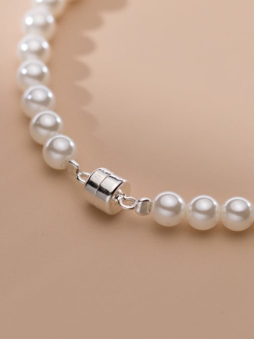 Rosh 925 Sterling Silver Imitation Pearl Geometric Minimalist Handmade Beaded Bracelet 3