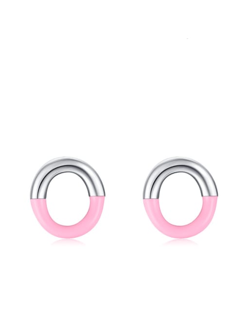 Pink ring earrings 925 Sterling Silver Enamel Bowknot Minimalist Stud Earring