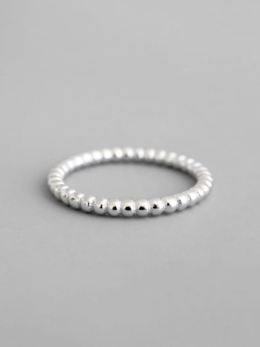 DAKA 925 Sterling Silver Bead White Round Minimalist Midi Ring 0
