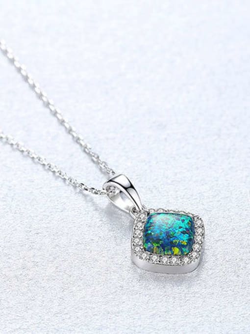 Green 20f05 925 Sterling Silver Opal Multi Color Simple square pendant  Necklace