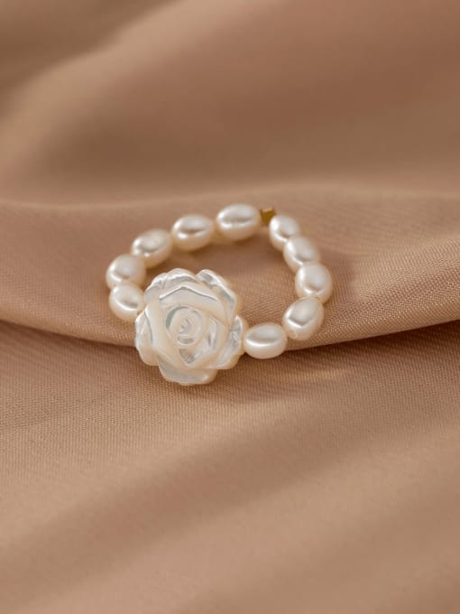 Ring Single Layer 925 Sterling Silver Freshwater Pearl Flower Minimalist Band Ring