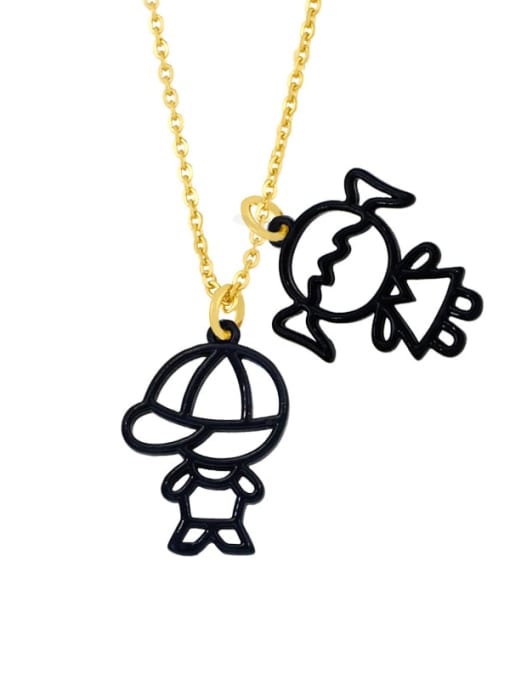 black Brass Enamel Cute Angel  Pendant Necklace