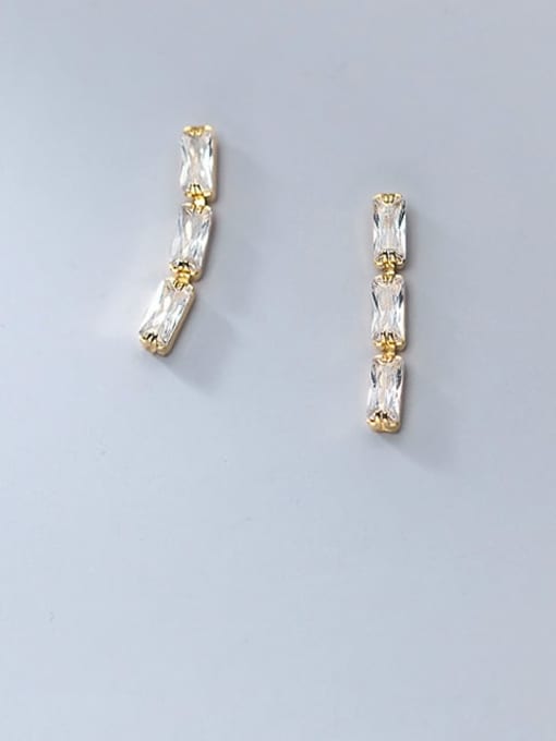 gold 925 Sterling Silver Cubic Zirconia Geometric Minimalist Drop Earring