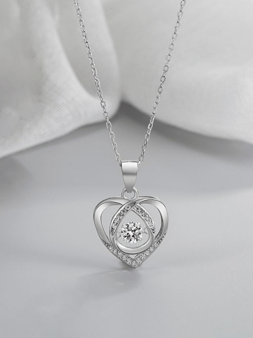 HAHN 925 Sterling Silver Cubic Zirconia Heart Minimalist Necklace 0