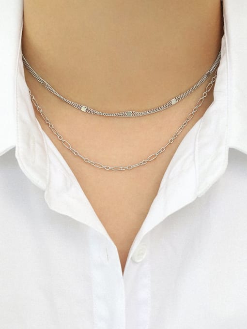 DAKA 925 Sterling Silver Irregular Minimalist Multi Strand Necklace 3