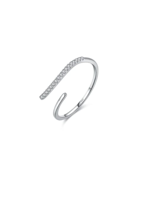 MODN 925 Sterling Silver Cubic Zirconia Geometric Line Minimalist Band Ring 0