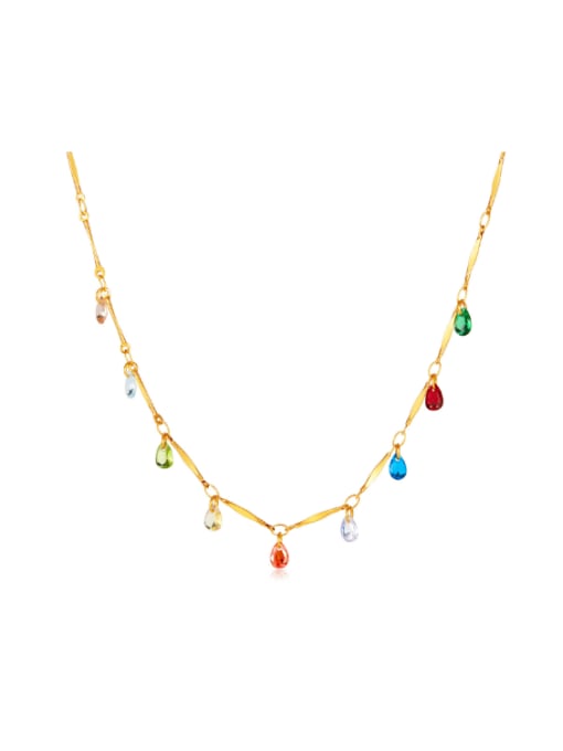 GX2337 Stainless steel Cubic Zirconia Tassel Minimalist Necklace