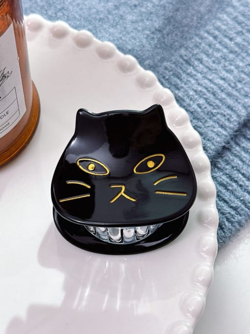 Black 5cm Cellulose Acetate Cute Cat Alloy Jaw Hair Claw