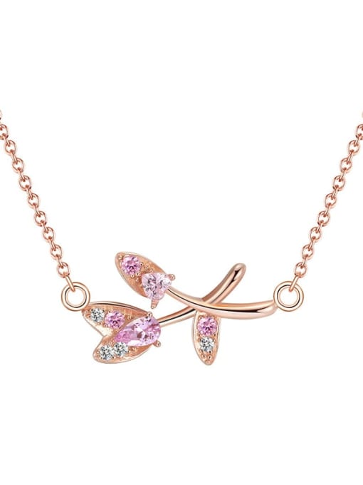 rose gold 925 Sterling Silver Cubic Zirconia Flower Minimalist Necklace