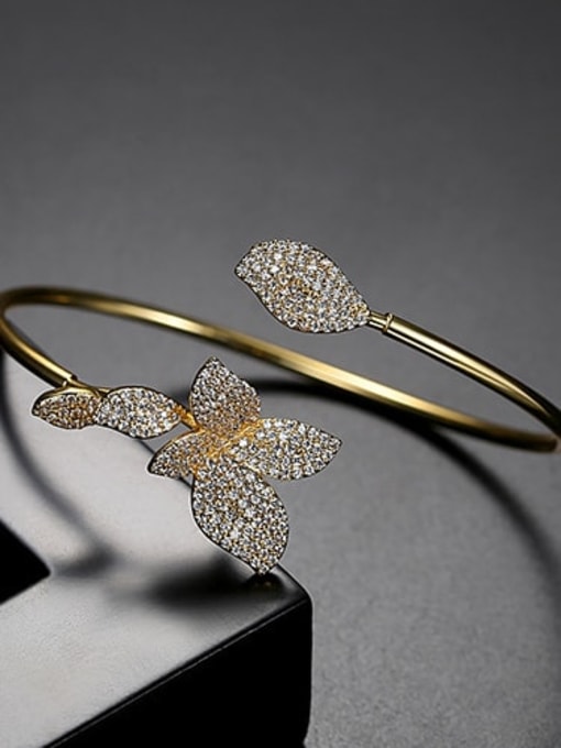 gold T14F20 Copper Cubic Zirconia Butterfly Trend Cuff Bangle