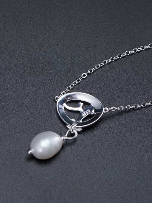 SILVER MI 925 Sterling Silver Imitation Pearl Flower Vintage Necklace 2