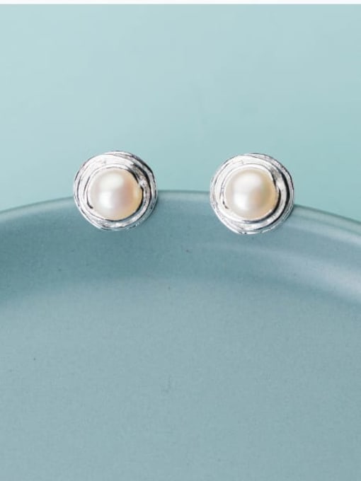 Rosh 925 Sterling Silver Imitation Pearl Round Minimalist Stud Earring