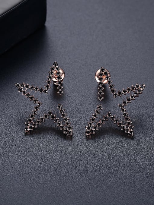 black T05I07 Copper Cubic Zirconia Star Minimalist Stud Earring