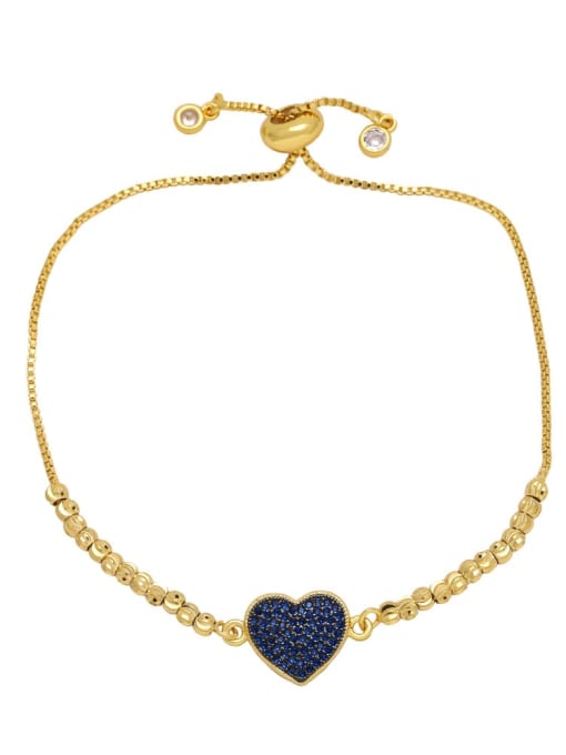 blue Brass Cubic Zirconia Heart Hip Hop Adjustable Bracelet