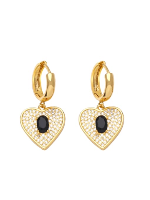 black Brass Cubic Zirconia Heart Vintage Huggie Earring